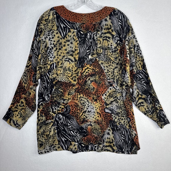 Carole Little Cheetah Print Tunic Blouse Size 8 Animal Print Top Chic - Picture 2 of 6